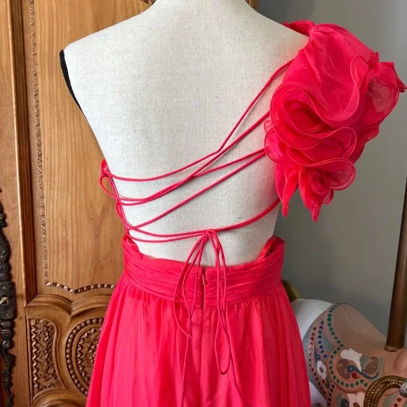 NWT Mac Duggal A67941 Pink Chiffon Evening Gown Maxi Dress Corset Back 4 Ieena - Picture 7 of 12